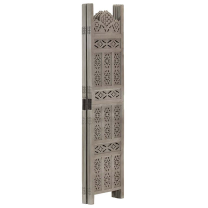 Hand carved 3-Panel Room Divider 120x165 cm Solid Mango Wood Grey 4
