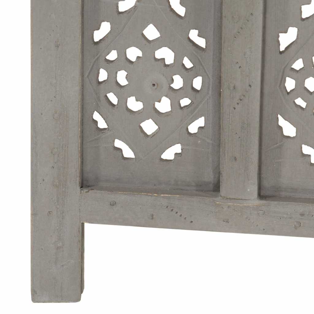 vidaXL Hand carved 4-Panel Room Divider Grey 160x165 cm 6