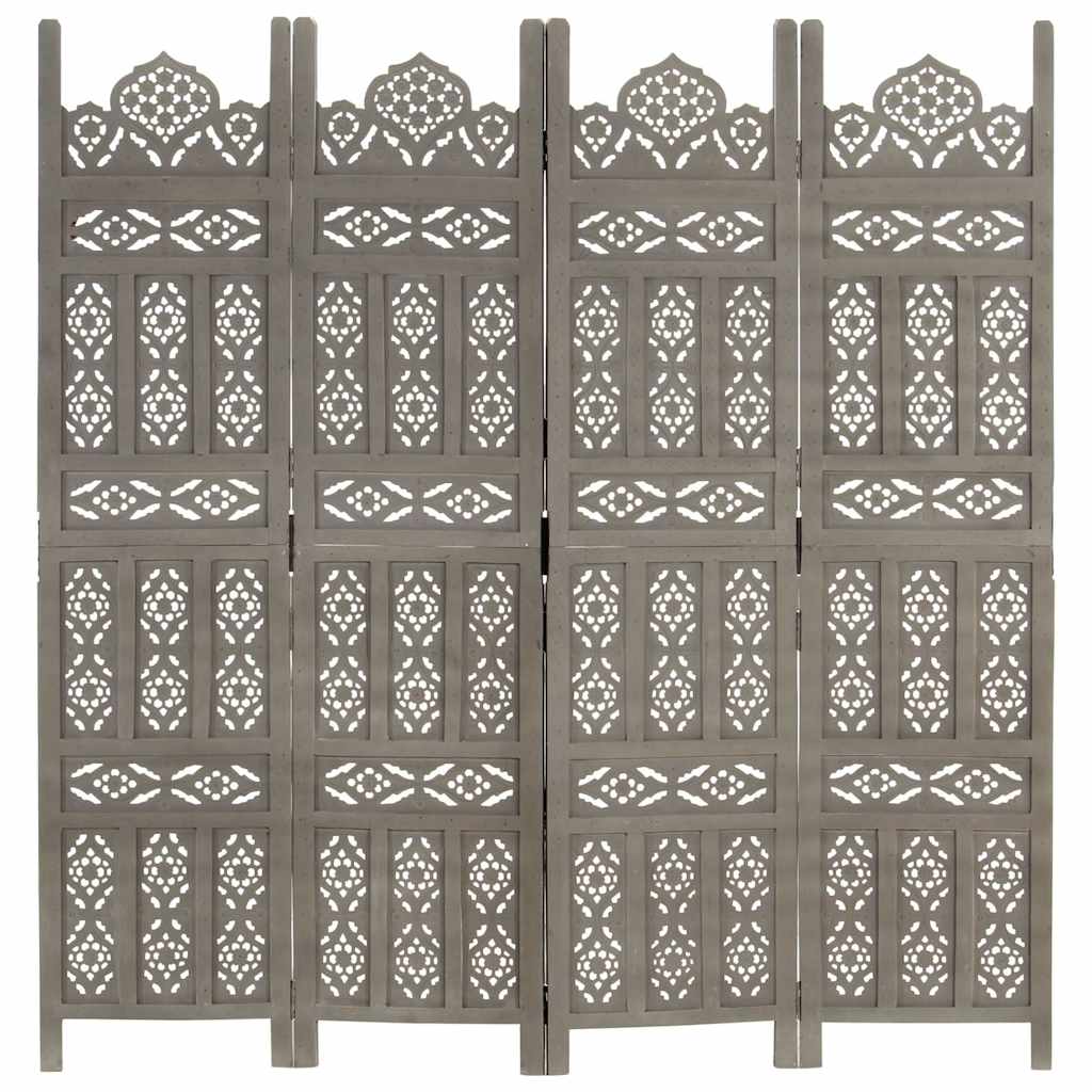 vidaXL Hand carved 4-Panel Room Divider Grey 160x165 cm 3
