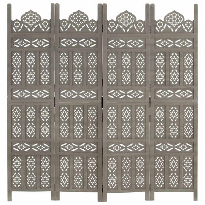 Hand carved 3-Panel Room Divider 120x165 cm Solid Mango Wood Grey 4