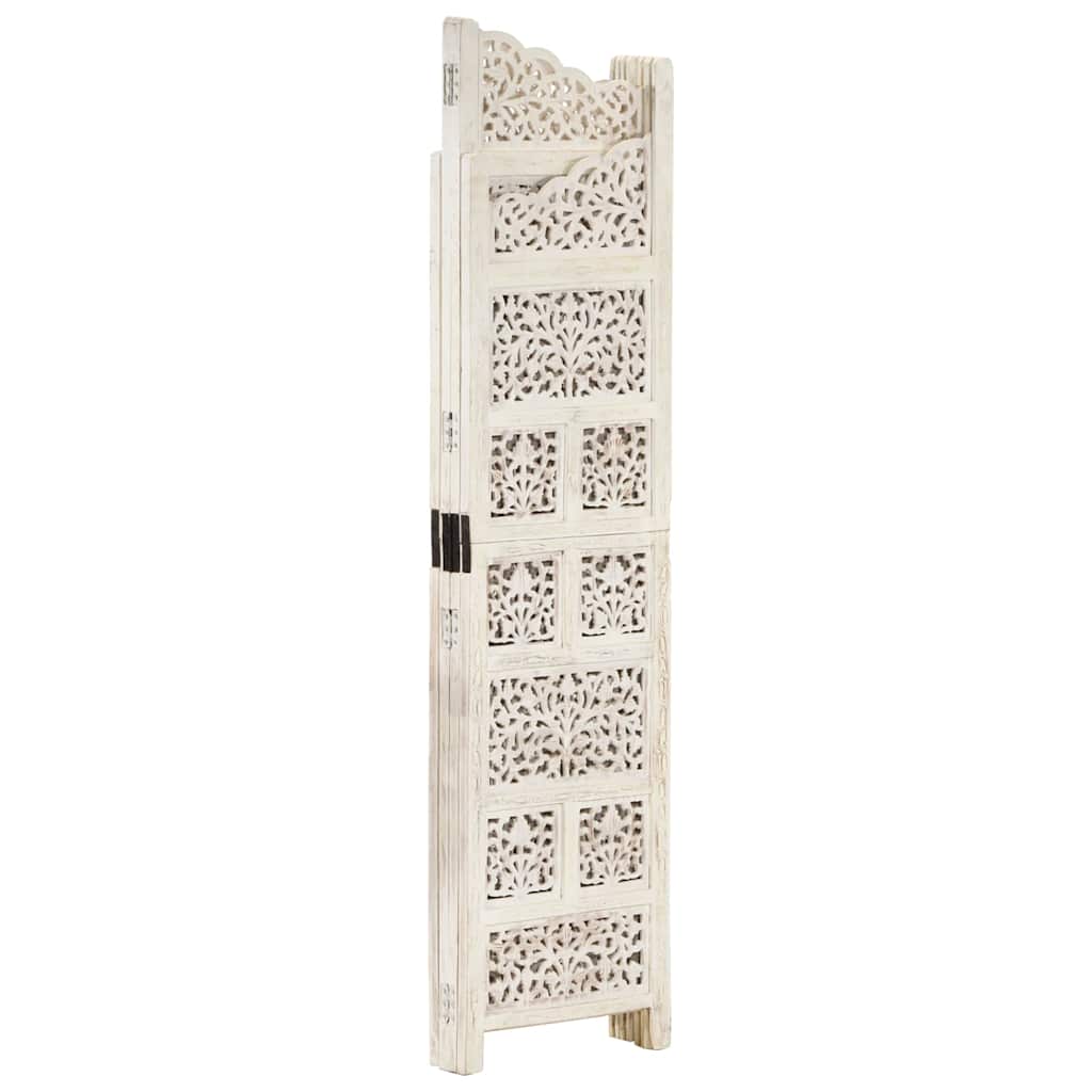vidaXL Hand carved 4-Panel Room Divider White 160x165 cm Solid Mango Wood 2