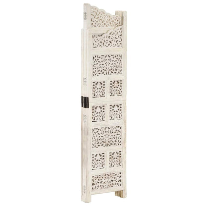 vidaXL Hand carved 4-Panel Room Divider White 160x165 cm Solid Mango Wood 2