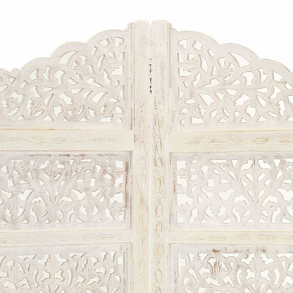 vidaXL Hand carved 4-Panel Room Divider White 160x165 cm Solid Mango Wood 3