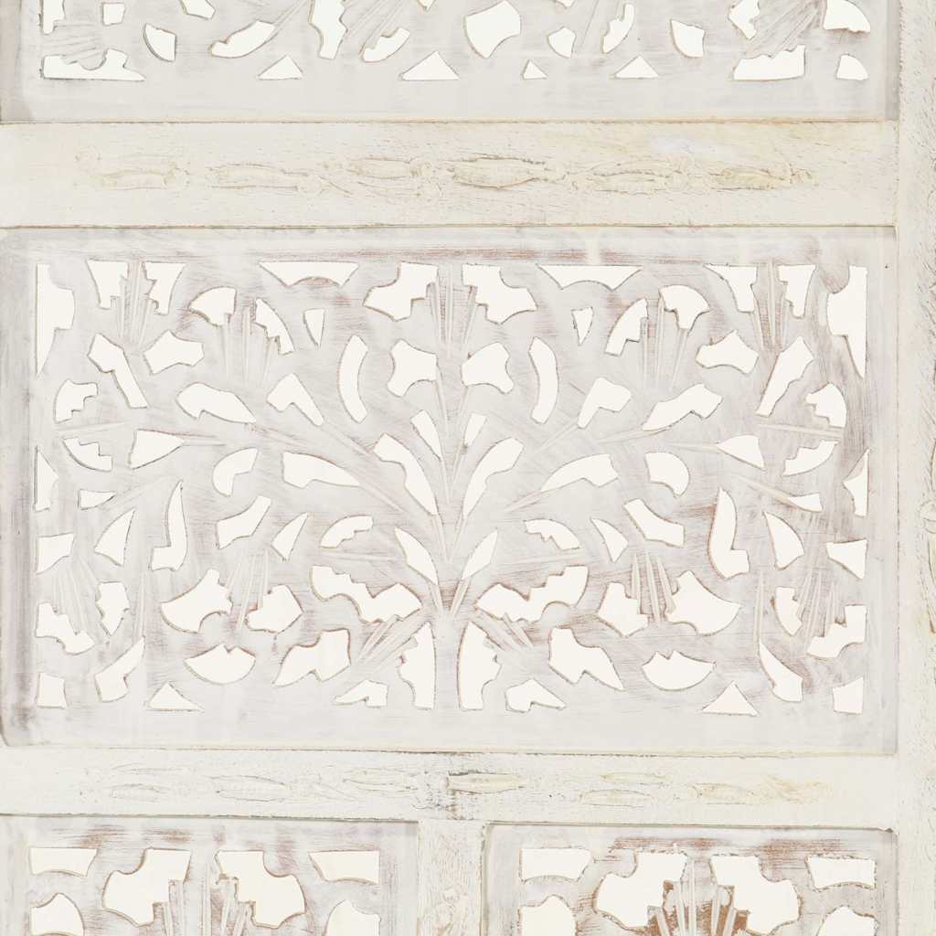 vidaXL Hand carved 4-Panel Room Divider White 160x165 cm Solid Mango Wood 4