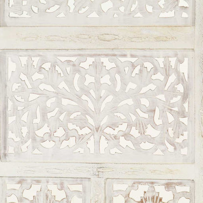 vidaXL Hand carved 4-Panel Room Divider White 160x165 cm Solid Mango Wood 4