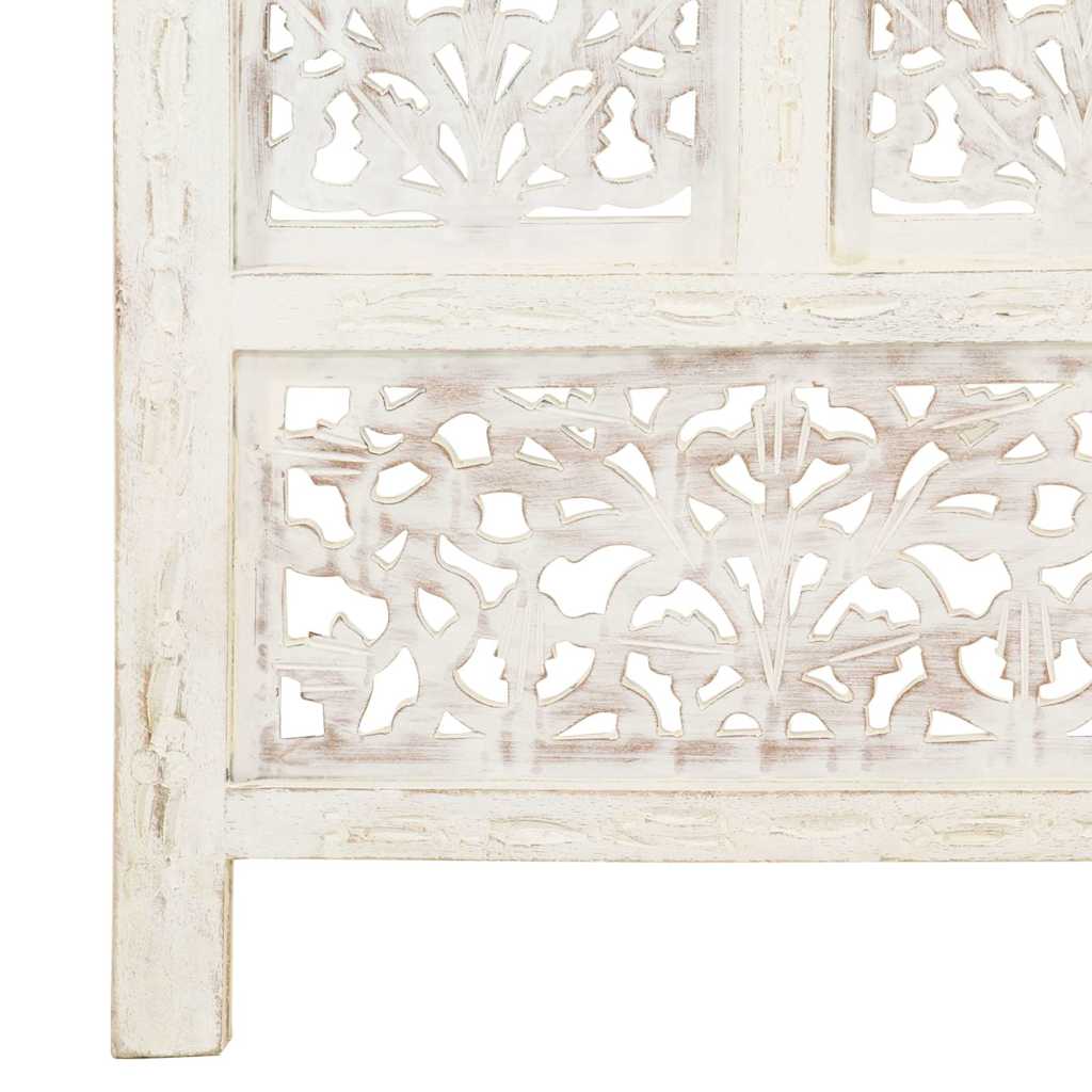 vidaXL Hand carved 4-Panel Room Divider White 160x165 cm Solid Mango Wood 5