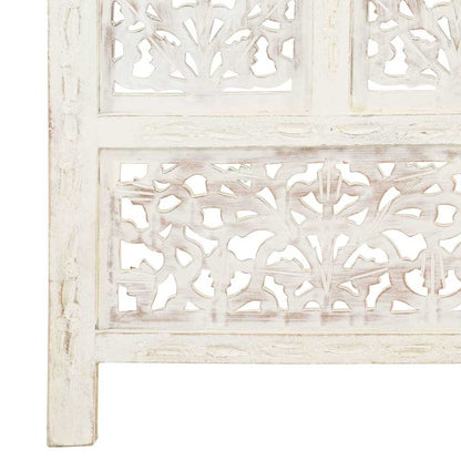 vidaXL Hand carved 4-Panel Room Divider White 160x165 cm Solid Mango Wood 5