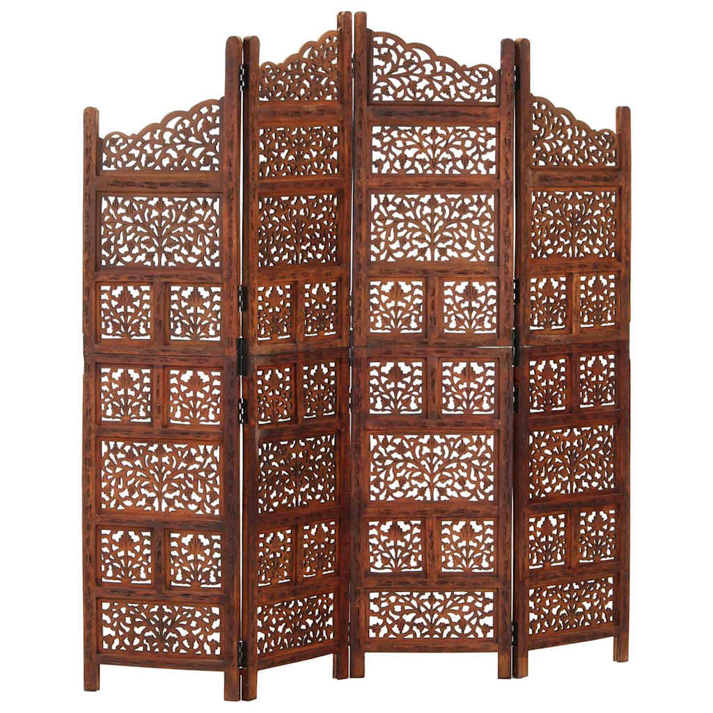 vidaXL Hand carved 4-Panel Room Divider Brown 160x165 cm Solid Mango Wood 1