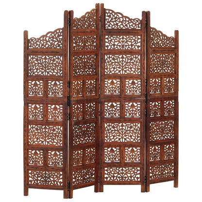 vidaXL Hand carved 4-Panel Room Divider Brown 160x165 cm Solid Mango Wood 1