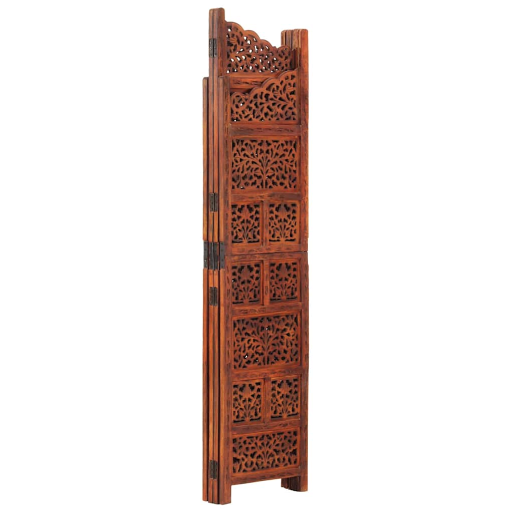 vidaXL Hand carved 4-Panel Room Divider Brown 160x165 cm Solid Mango Wood 2
