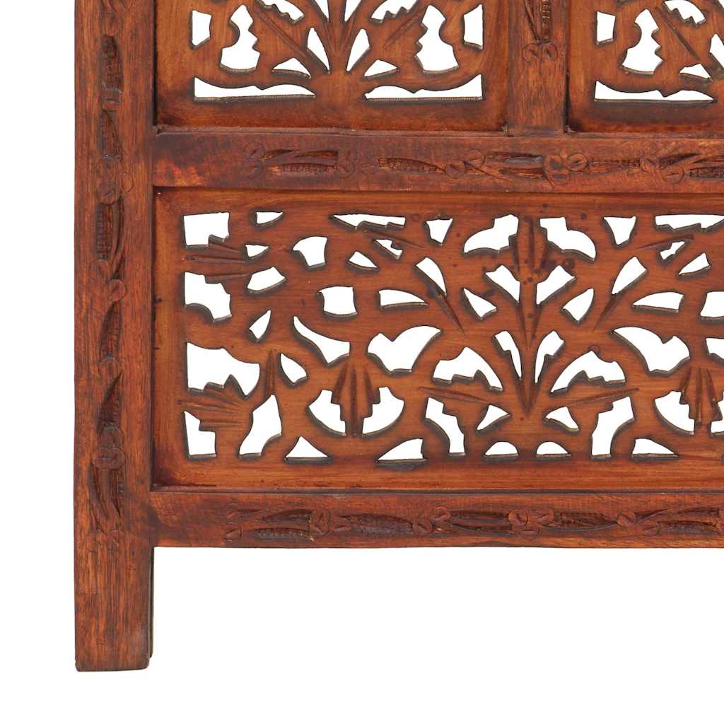 vidaXL Hand carved 4-Panel Room Divider Brown 160x165 cm Solid Mango Wood 5