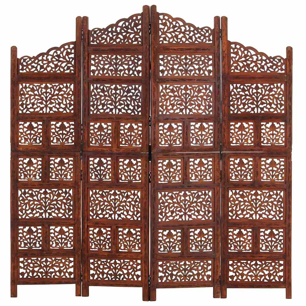 vidaXL Hand carved 4-Panel Room Divider Brown 160x165 cm Solid Mango Wood 6