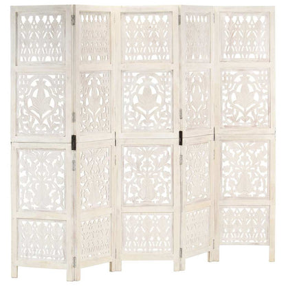 Hand Carved 5-Panel Room Divider 200x165 cm White 5