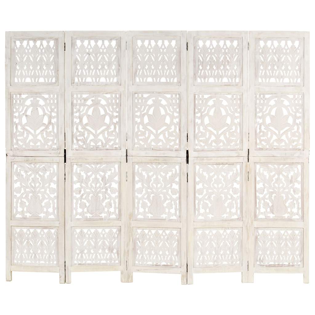Hand Carved 5-Panel Room Divider 200x165 cm White 5