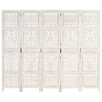 Hand Carved 5-Panel Room Divider 200x165 cm White 5