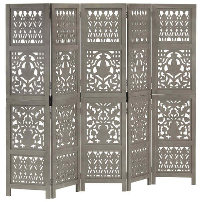 vidaXL Hand Carved 5-Panel Room Divider Grey 200x165 cm 1