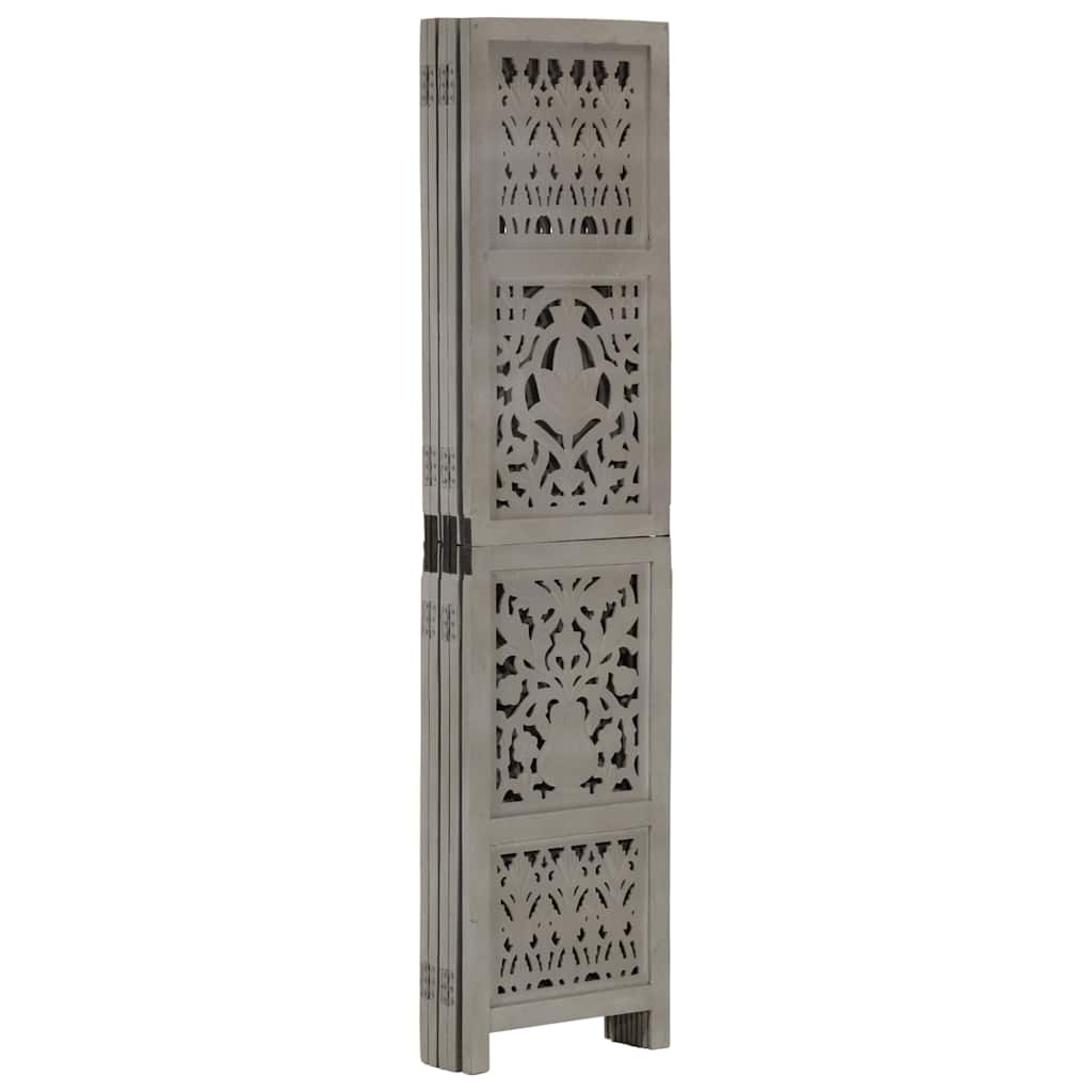 vidaXL Hand Carved 5-Panel Room Divider Grey 200x165 cm 2