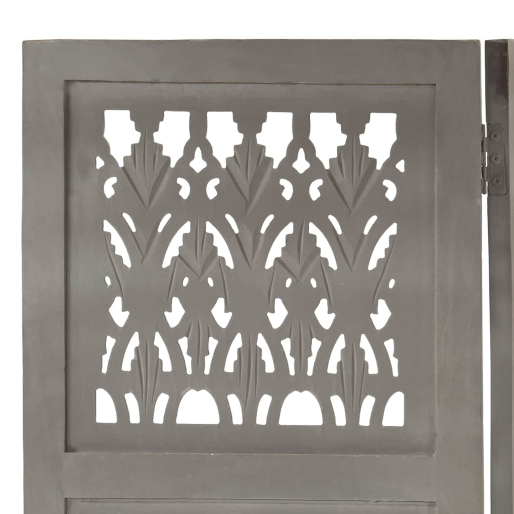 vidaXL Hand Carved 5-Panel Room Divider Grey 200x165 cm 4