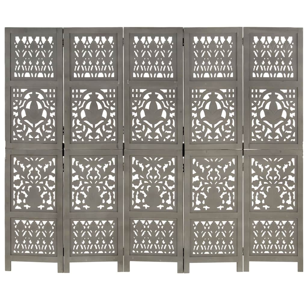 vidaXL Hand Carved 5-Panel Room Divider Grey 200x165 cm 3