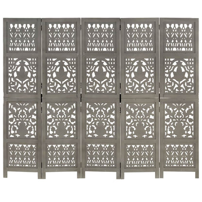 vidaXL Hand Carved 5-Panel Room Divider Grey 200x165 cm 3