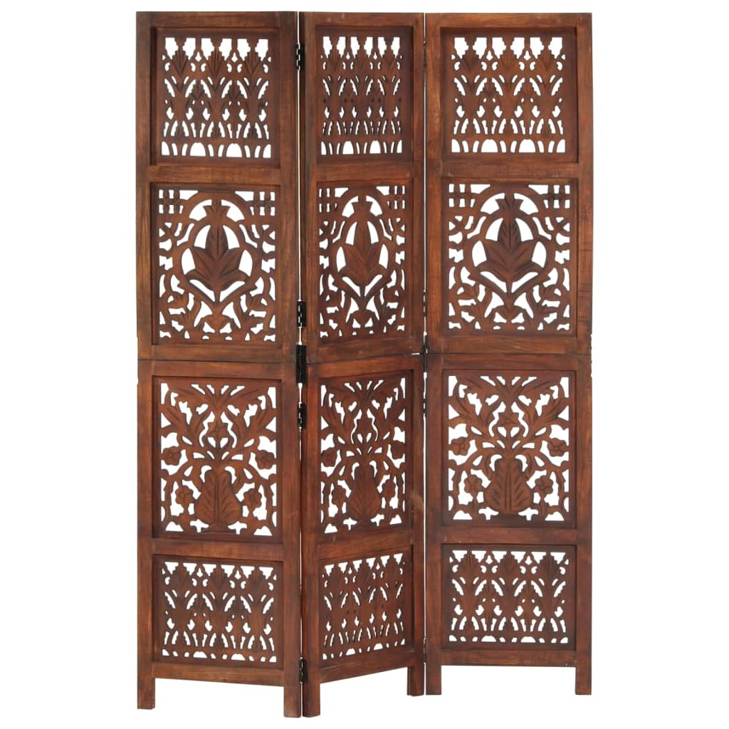 vidaXL Hand Carved 3-Panel Room Divider Brown 120x165 cm Solid Mango Wood 1