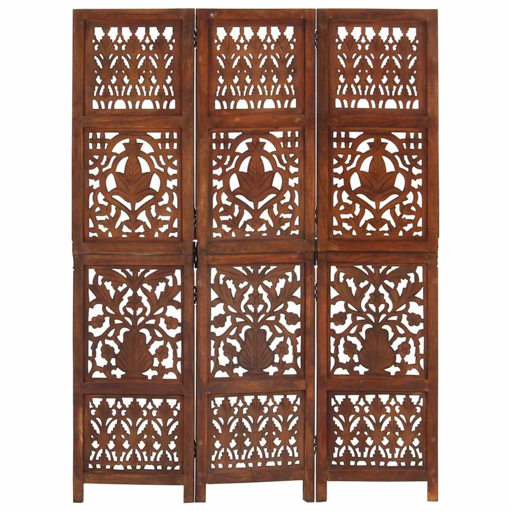 vidaXL Hand Carved 3-Panel Room Divider Brown 120x165 cm Solid Mango Wood 6
