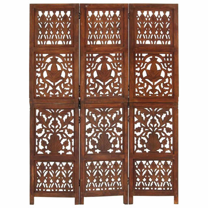 vidaXL Hand Carved 3-Panel Room Divider Brown 120x165 cm Solid Mango Wood 6