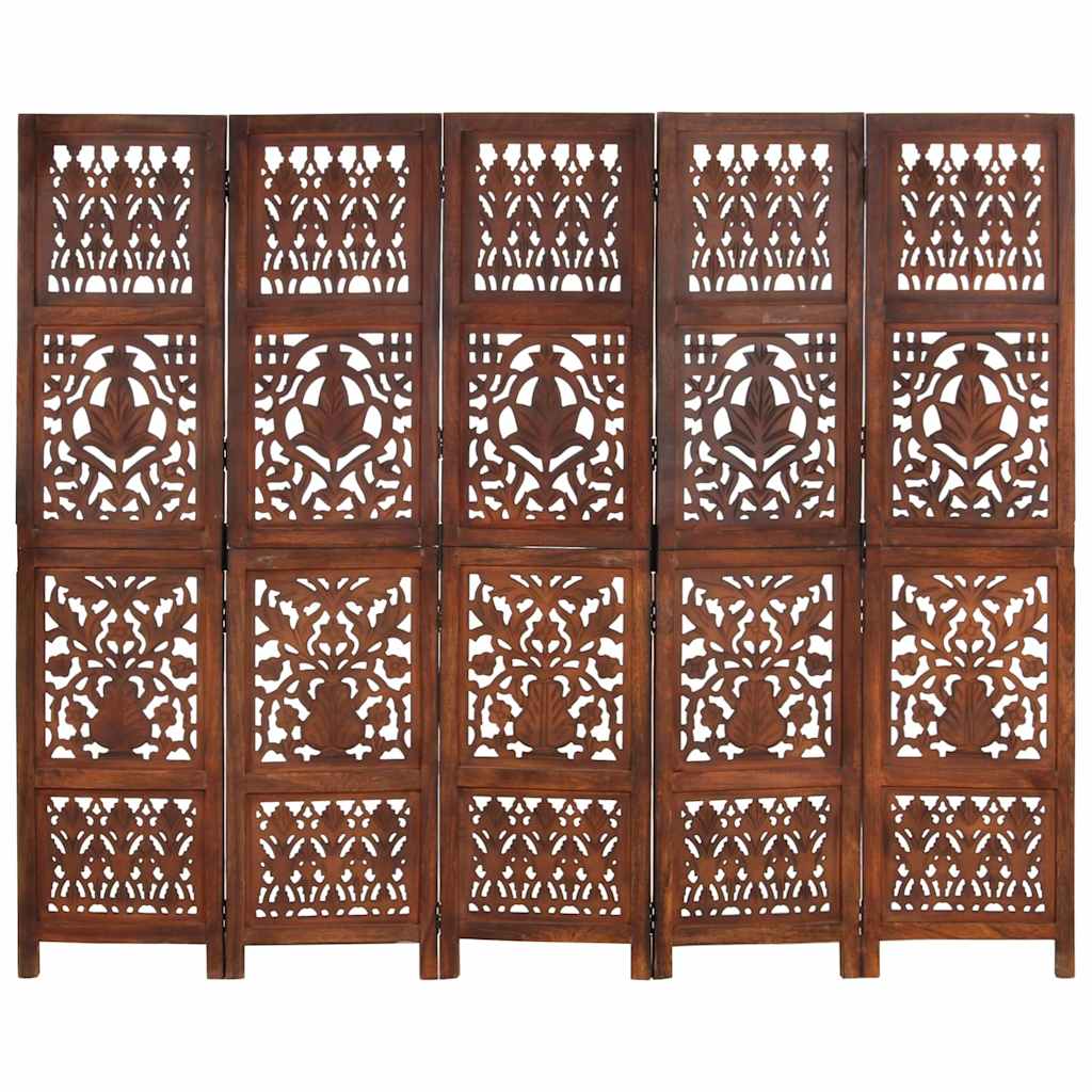 vidaXL Hand Carved 5-Panel Room Divider Brown 200x165 cm 3