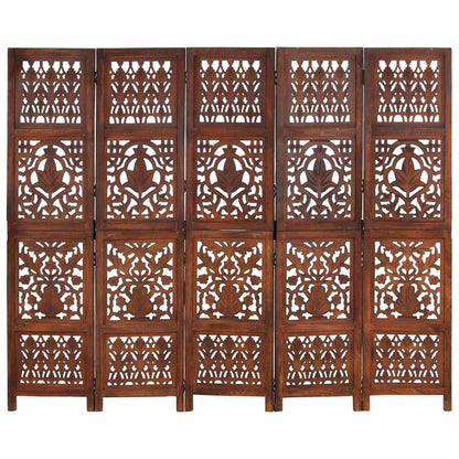 vidaXL Hand Carved 5-Panel Room Divider Brown 200x165 cm 3