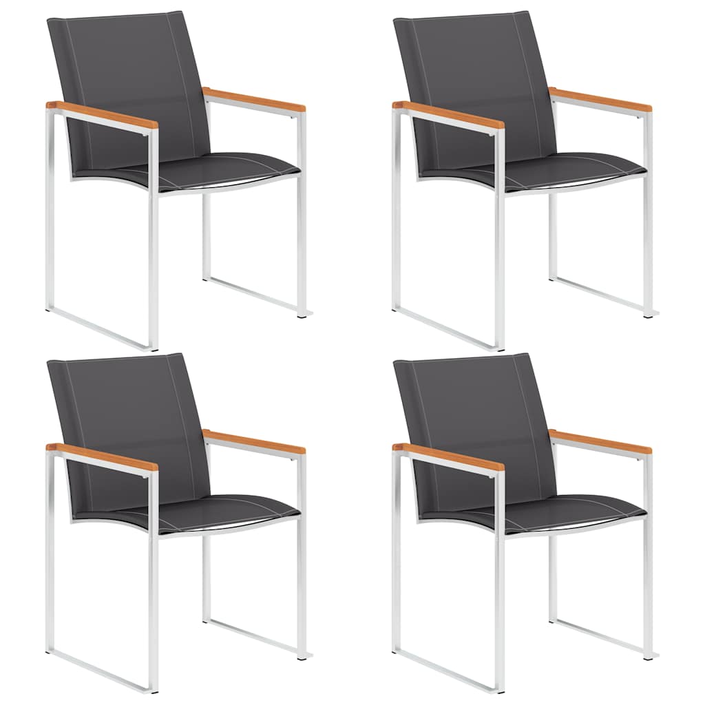 Garden Chairs Textilene and Stainless Steel Grey Solid acacia wood
