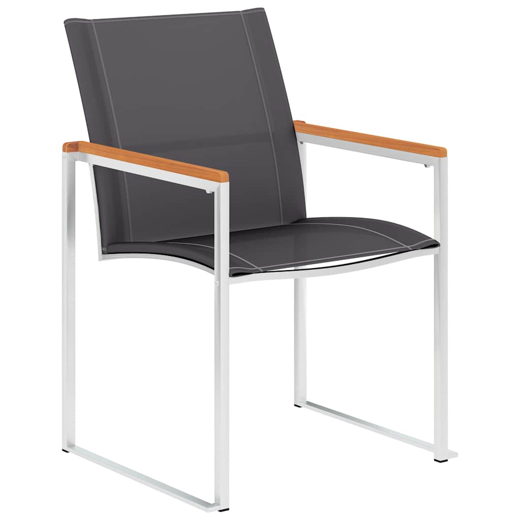 Garden Chairs Textilene and Stainless Steel Grey Solid acacia wood