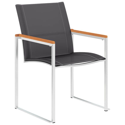 Garden Chairs Textilene and Stainless Steel Grey Solid acacia wood