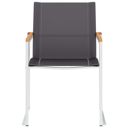 Garden Chairs Textilene and Stainless Steel Grey Solid teak wood