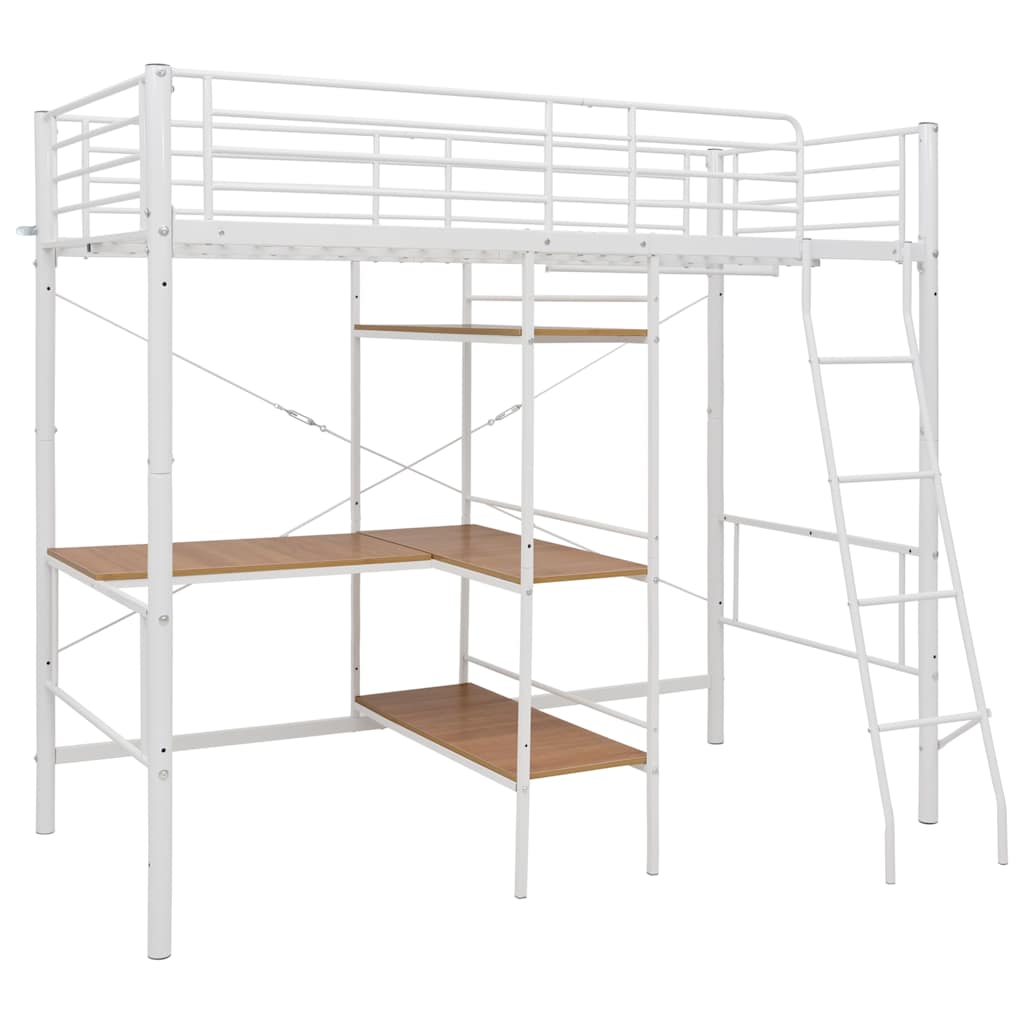 vidaXL Bunk Bed with Table without Mattress White Metal 90x200 cm 2