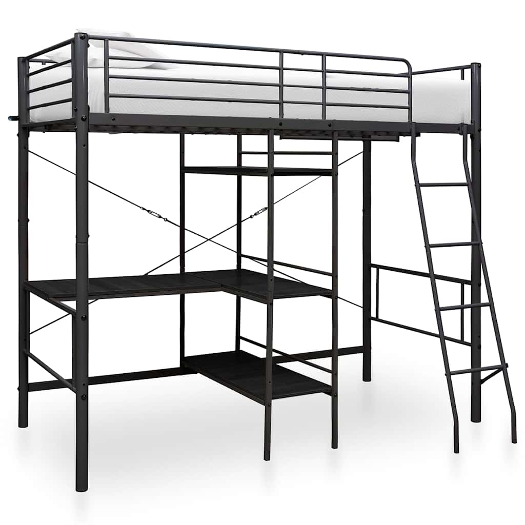 vidaXL Bunk Bed with Table without Mattress Black Metal 90x200 cm 1
