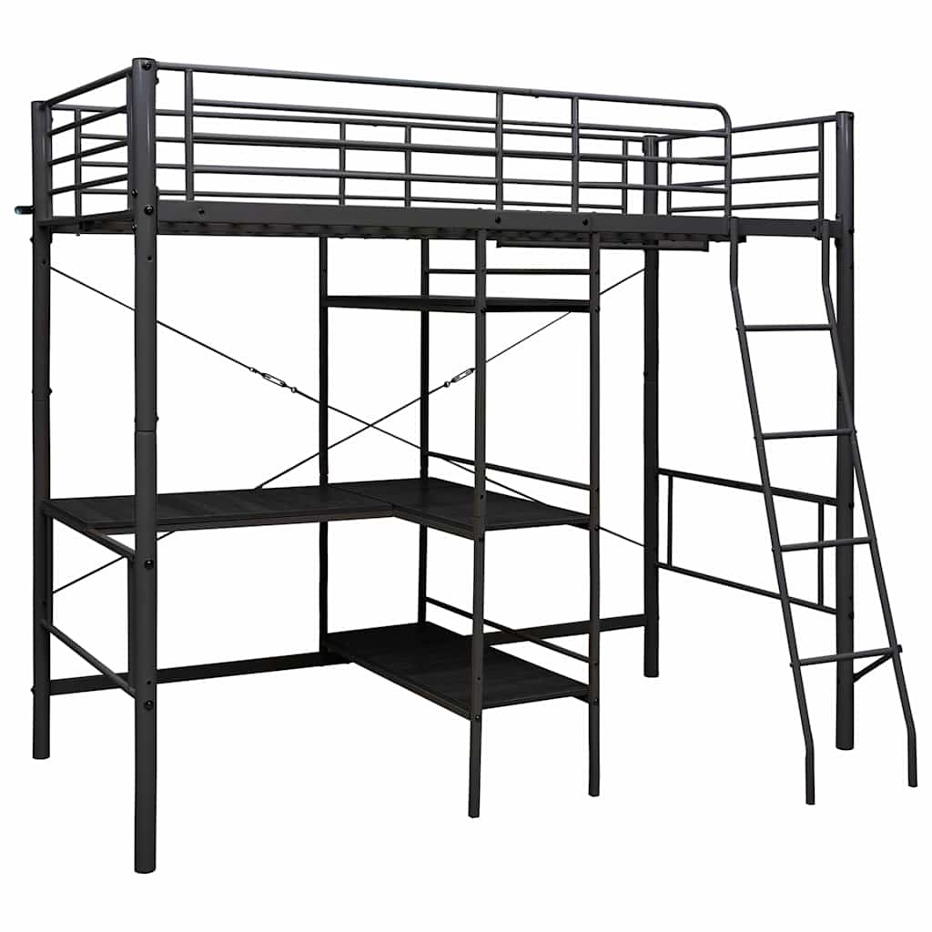 vidaXL Bunk Bed with Table without Mattress Black Metal 90x200 cm 2