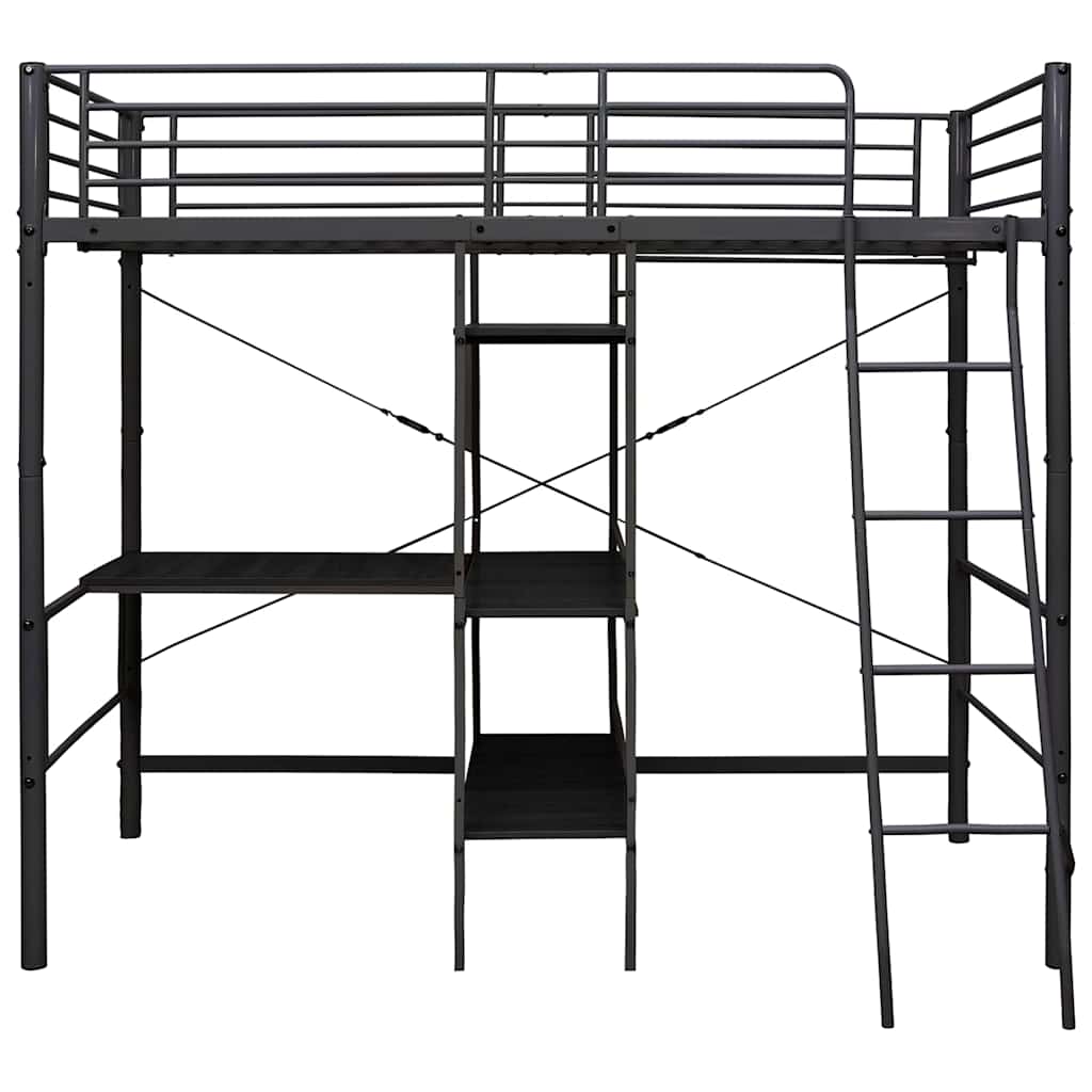 vidaXL Bunk Bed with Table without Mattress Black Metal 90x200 cm 3
