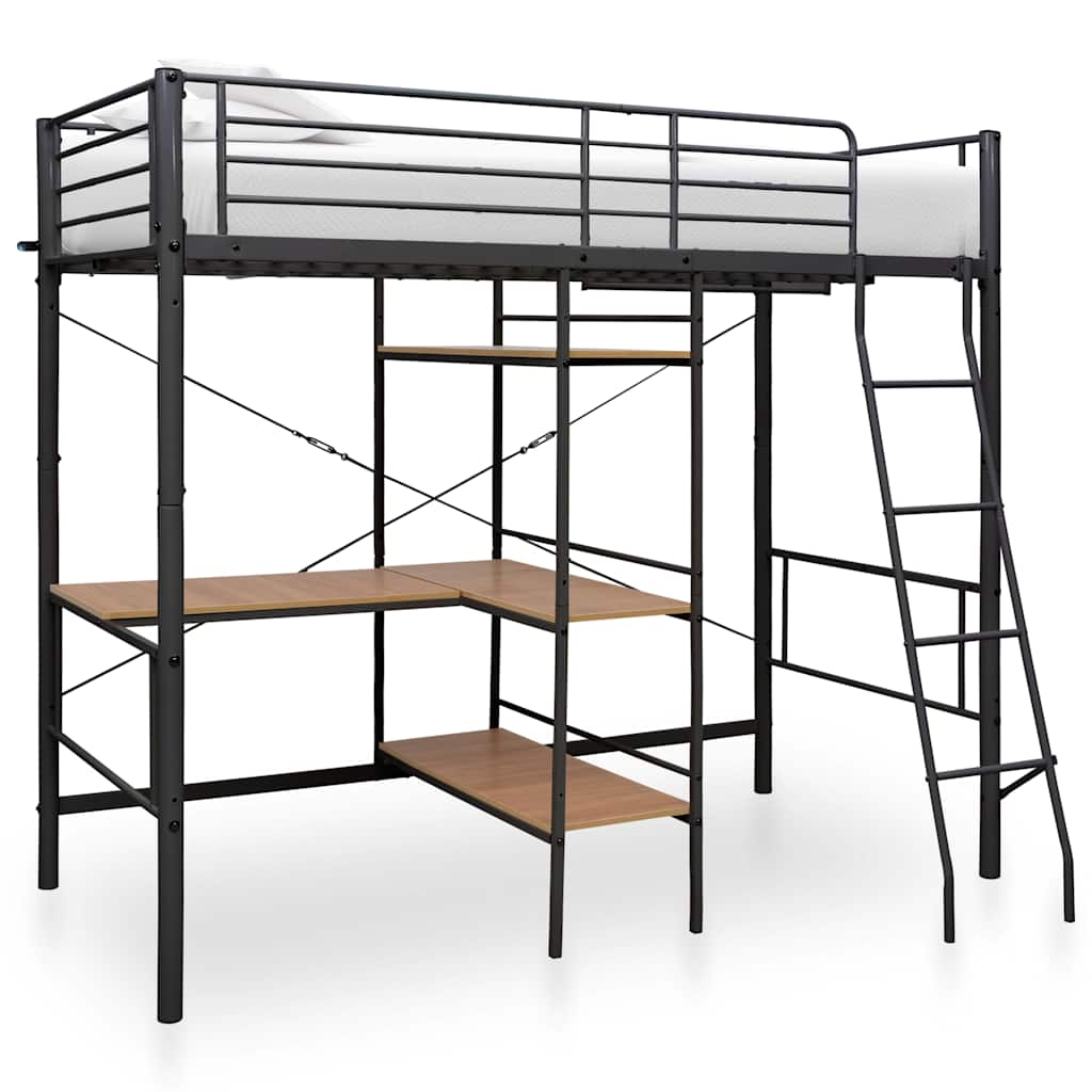 vidaXL Bunk Bed with Table without Mattress Grey Metal 90x200 cm 1