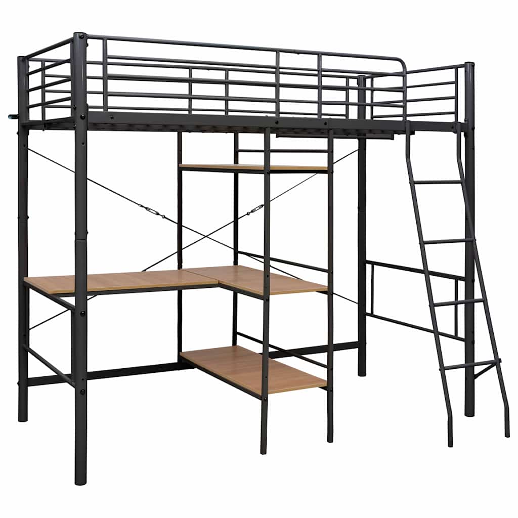 vidaXL Bunk Bed with Table without Mattress Grey Metal 90x200 cm 2