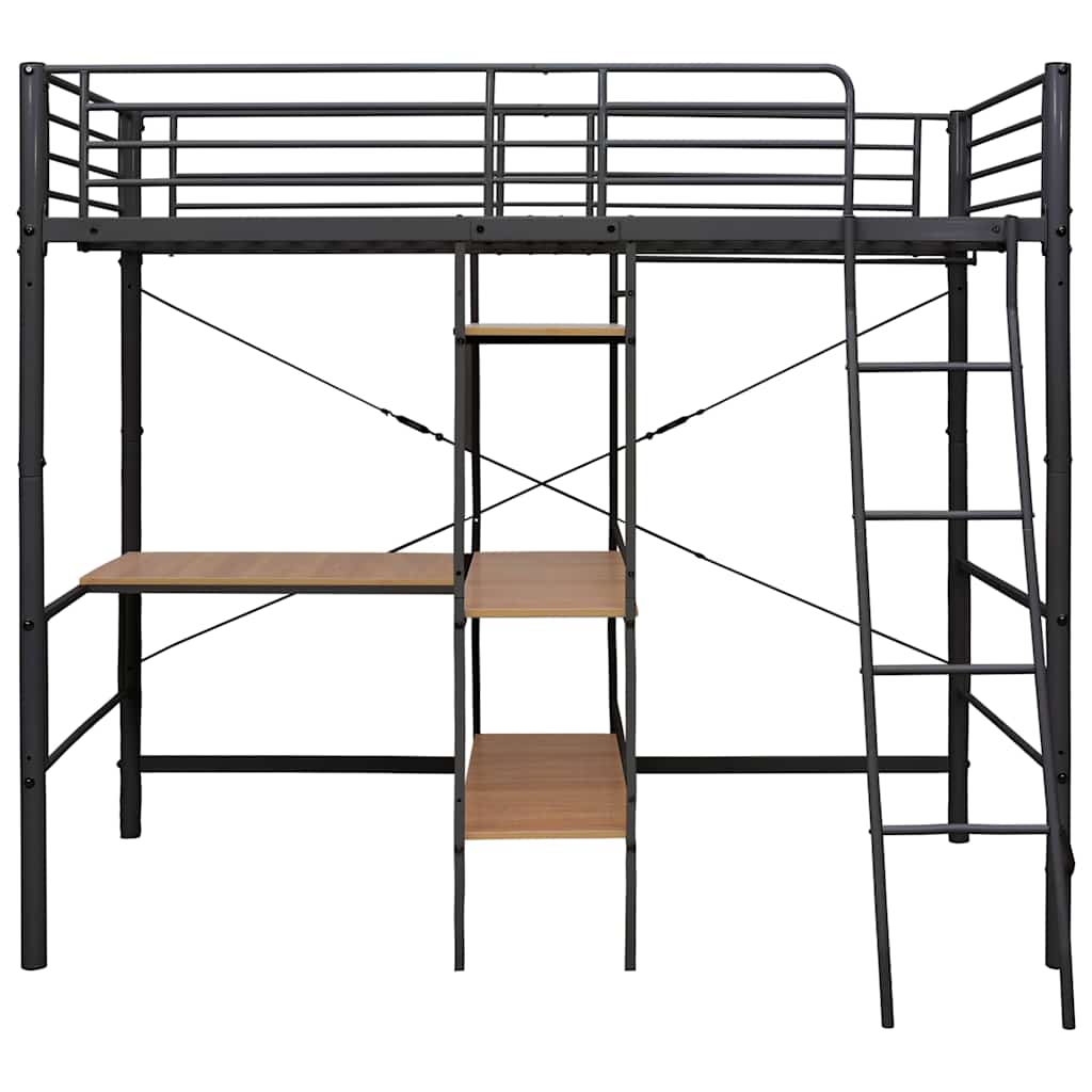 vidaXL Bunk Bed with Table without Mattress Grey Metal 90x200 cm 3