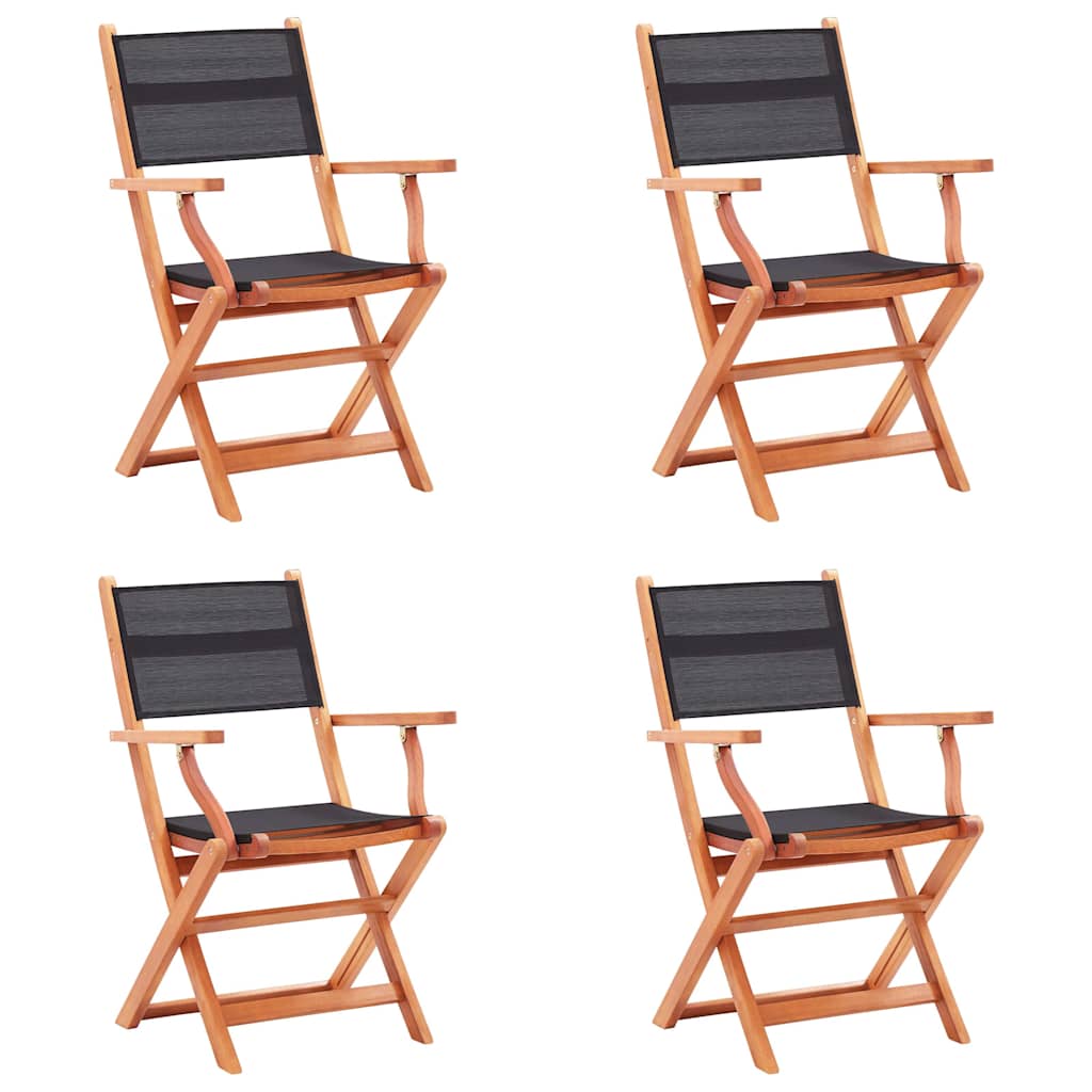 vidaXL Folding Chairs 4 pcs Black Solid Eucalyptus Wood and Textilene 1