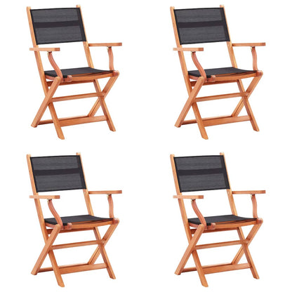 vidaXL Folding Chairs 4 pcs Black Solid Eucalyptus Wood and Textilene 1