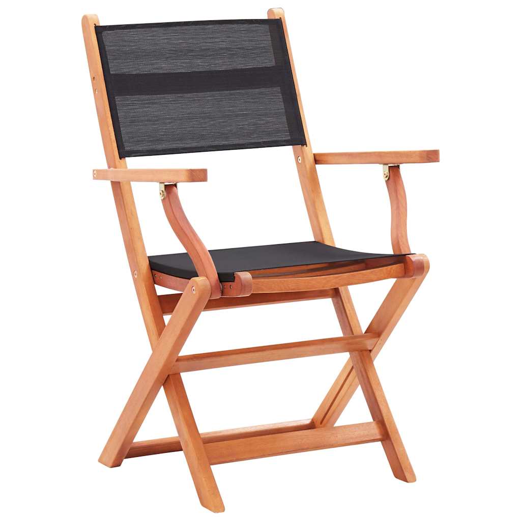 vidaXL Folding Chairs 4 pcs Black Solid Eucalyptus Wood and Textilene 2