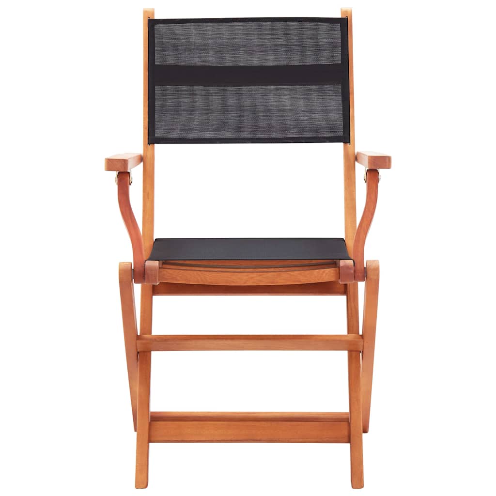 vidaXL Folding Chairs 4 pcs Black Solid Eucalyptus Wood and Textilene 3