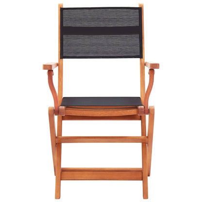 vidaXL Folding Chairs 4 pcs Black Solid Eucalyptus Wood and Textilene 3