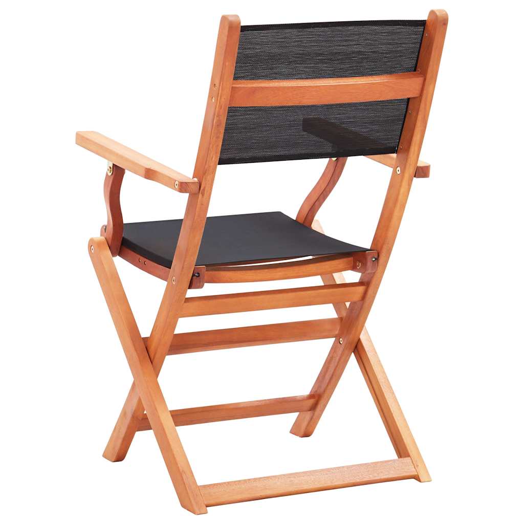 vidaXL Folding Chairs 4 pcs Black Solid Eucalyptus Wood and Textilene 5