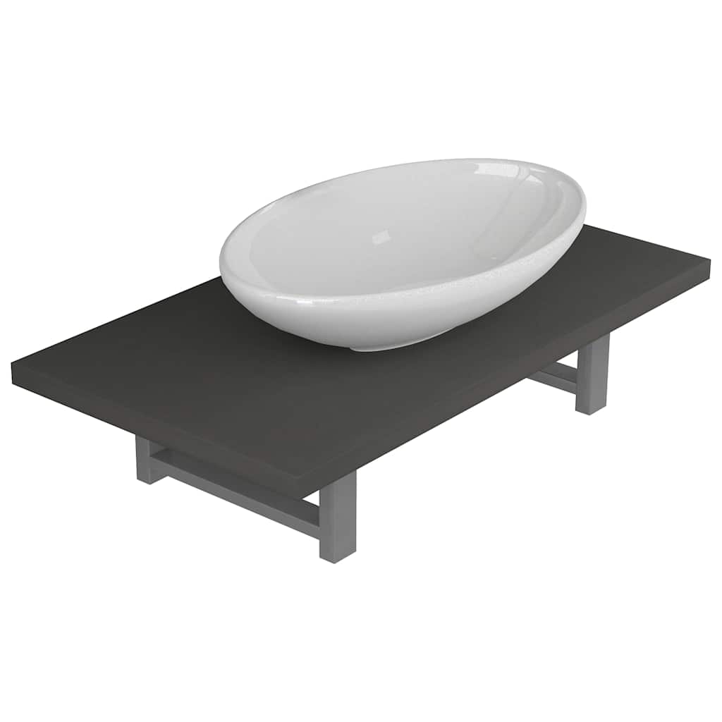 Two Bathroom Furniture Set Ceramic 2 pcs Grey 60 cm shelf and 40 cm oval-shaped basin