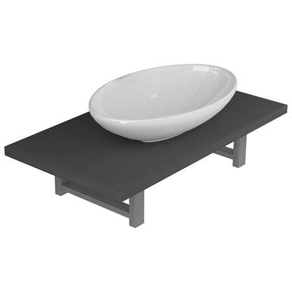 Two Bathroom Furniture Set Ceramic 2 pcs Grey 60 cm shelf and 40 cm oval-shaped basin