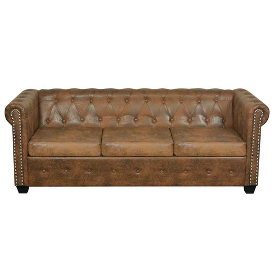 vidaXL Chesterfield Sofa 3-Seater Brown Faux Leather 2