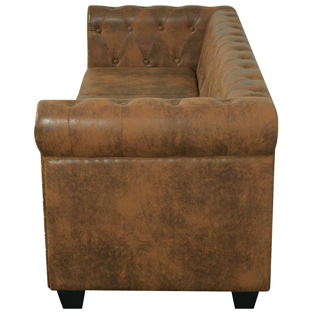 vidaXL Chesterfield Sofa 3-Seater Brown Faux Leather 4